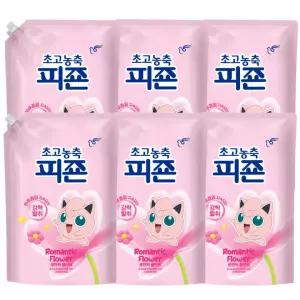 피죤 고농축 강력탈취 섬유유연제 로맨틱플라워 리필 1.6L 6개