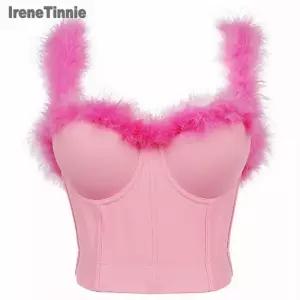 [오노마] ONM 티니 솔리드 핑크 퍼포먼스 크롭탑 여성용 코르셋 탑
