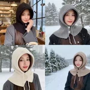 [아이에스이랩]겨울 니트 여자 바라클라바 후드 워머 I5AC054