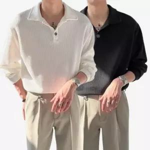 [아이에스이랩]와플 카라 헨리넥  긴팔 맨투맨티셔츠 3TS026