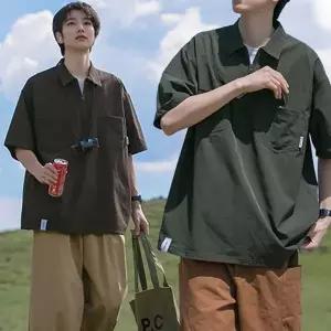 남성 오버핏 티셔츠 루즈핏 밀리터리 반집업 남성 반팔 티셔츠 카라 여름 아웃도어 아노락 남방