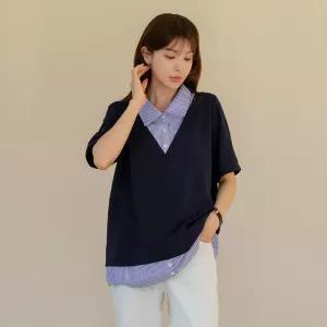 썸머 빅세일 [엘리시아] 린미이 레이어드 스프라이프 반팔 티