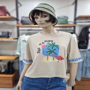 베네통/애플아울렛/마 혼방 야자수 프린팅 티셔츠/BATSB4631