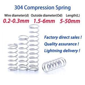10Pcs 0.2mm/0.3mm 304 스테인레스 스틸 마이크로 소형 압축 스프링 OD 1.5mm/2mm/2.5mm3mm/4mm/5mm/6mmL:5