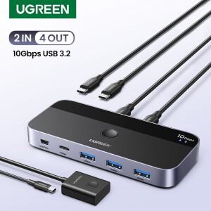 UGREEN USB C KVM 스위치, PC 키보드, 마우스, 프린터 및 스캐너용 3.2 스위처, 4 개 장치 공유, 10Gbps, 2