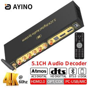 오디오 컨버터 디코더 블루투스 5.0 수신기, HD820B 5.1CH DAC HDMI2.0, 4K @ 60hz ARC SPDIF 동축 DTSHD A