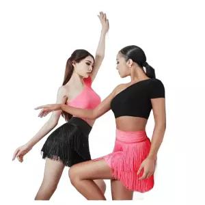 라틴댄스스커트 수술 치마 스커트 댄스복 더블 라인댄스 레이어