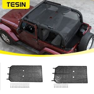 TESIN 자동차 지붕 상단 햇빛가리개 커버 메쉬 자외선 차단 햇빛 그물 지프 랭글러 JK 2 문 2007-2017 외부