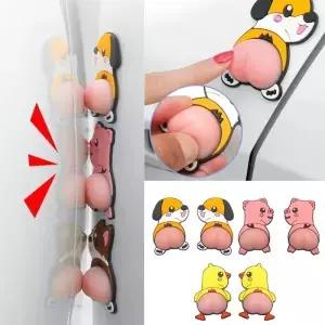 귀여운 동물 엉덩이 모양 자동차 도어 범퍼 보호대 - 냉장고 및 가구용 스크래치 방지 실리콘 스티커