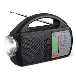 오디오 크레이지 AM FM NOAA 날씨 라디오 손전등이 있는 휴대용 비상 블루투스 5.0 USB AUX가 내장된 충전식 배터리 또는 가정용 실내 블랙용 AA 4개로 전원 공급됩니다 ㅣSN
