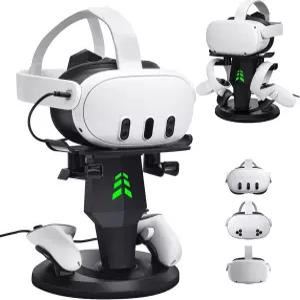 메타 퀘스트 2용 테크켄 VR 충전 도크 수직 스탠드 및 스테이션 타입-C 케이블이 있는 고속 헤드셋 그립