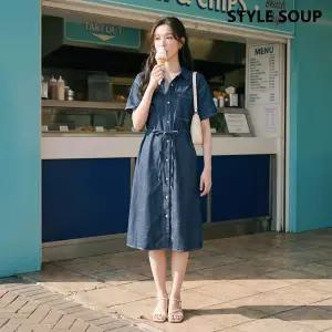 숲 데님 셔츠 반팔 벨티드 원피스 SC4OPE1 507180