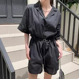 [옷자락]여자 간절기 데일리 린넨 카라 반바지 점프슈트