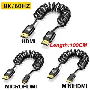 1M 8K@60HZ UHD 케이블 고속 HDMI 호환 미니 소형/마이크로 코일 코드(HDTV 노트북 PC 플스호환 카메라 DV