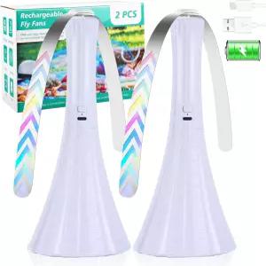 블용 선풍기 충전식 부드러운 칼날에 의해 파리를 쫓는 퇴치 캠 낚시용 야외 2PCS 흰색