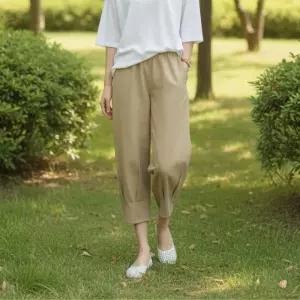 [라일리여성의류] Rly 소프트 린넨 마 바지 7부 스판 밴딩 배기 팬츠