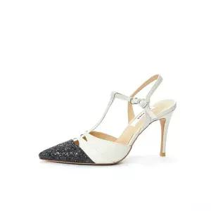 [BRIANA] Glitter combi slingback Black+Cream BR0018