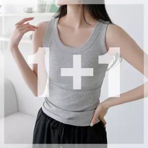 [2pack] 면 태크탑 나시 U넥 베이직 코튼 민소매 레이어드