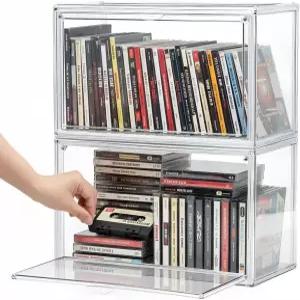 블루레이 용 Fiwochic 2팩 아크릴 DVD/CD 보관함 쌓을 수 있는 보관 케이스 작은 책/책자 극장 방에 적합한