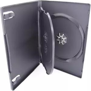 25팩 Maxtek 스탠다드 14mm 블랙 3 CD 및 DVD 케이스 힌지 플립 트레이 외부 클리어 슬리브 포함