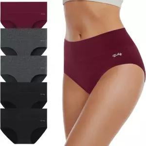 코스케피 여성용 하이웨이스트 코튼 속옷 소프트 통기성 팬티 스트레치 브리프 레이디스 5팩