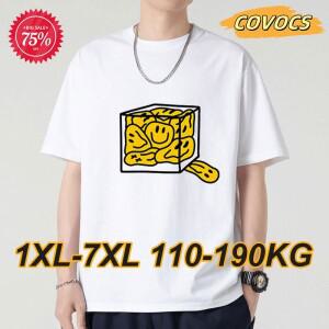 남성 플러스 사이즈 티셔츠 7xl 6xl 5xl 여름 풀 코튼 110-190kg 화이트 블랙 캐주얼 반팔 탑 기본 의류