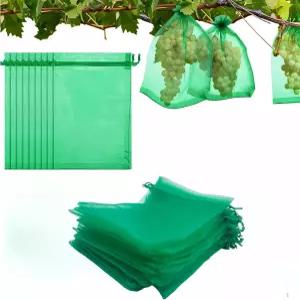 50PCS 과일 보호 가방 12X16/30CMX40CM과일 네팅 드로스트링이 있는 커버 메쉬 정원 채소 식물 꽃용 조류