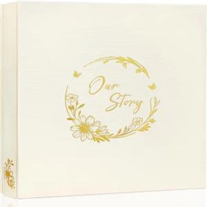 웨딩 사진 앨범 4x6 300장 금박 꽃무늬가 있는 아워 스토리 린넨 커버 메모리북 결혼 기념 대형 기념일