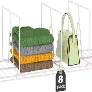 옷장용 SortNstore 와이어 선반 칸막이 톨 8팩 12인치 딥 랙 액세서리 - 옷 핸드백용 조절 가능한 지갑