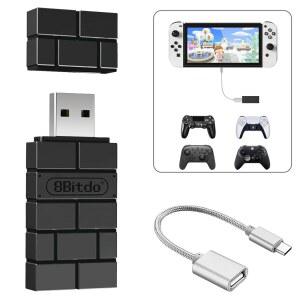 스위치 1/2 / 스위치 OLED, 스팀 덱, 윈도우, macOS, PS5 / PS4 / PS3 컨트롤러용 AKNES 8BitDo USB 무선 컨트롤러 어댑터 2 컨버터 동글, X 박스 시리즈 X / S, X 박스 원 블루투스 컨트롤러 OTG 케이블