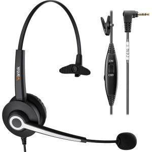 마이크 노이즈 캔슬링 기능이 있는 완텍 휴대폰 헤드셋, 파나소닉 AT&T RCA Vtech Uniden Dect Cisco SPA 폴리콤 무선 전화기와 호환되는 전화 헤드셋 2.5mm 잭 콜센터 사무실 업무용