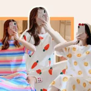 [하프클럽/알티피아]원피스잠옷 반팔 잠옷 롱 면 홈웨어 임산부 여름 파자마 원피스 여자반팔
