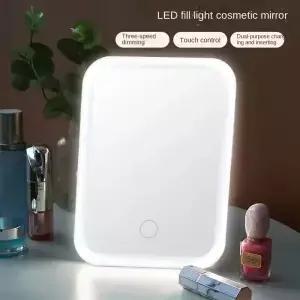 LED 터치스크린 화장 거울 접이식 3색 조광 가능 조명 USB 충전식 휴대용 화장대