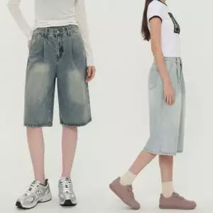 [하프클럽/]진캐주얼 여성 롱 5부 데일리룩 데님팬츠