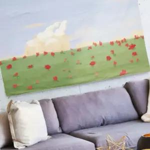 세모소 꽃들판현수막 봄거실 배경현수막 벽흡짐가림천 폴리에스터 200X150CM 1개