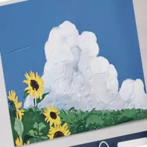 세모소 도배대신가리개 임대사무실가림천 동산에해바라기 유화페인트 150X130CM 1개