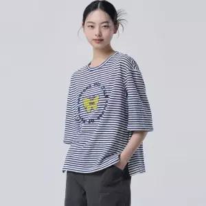 베네통 Online Exclusive 스트라이프 슬럽 반팔 티셔츠_BATSE2631NY