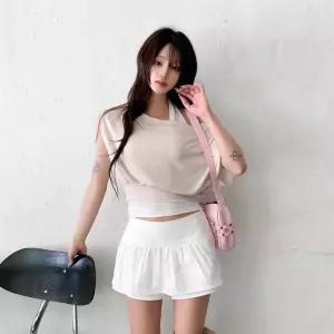 여자 오프숄더 끈 나시 홀터넥 반팔 세트 티셔츠