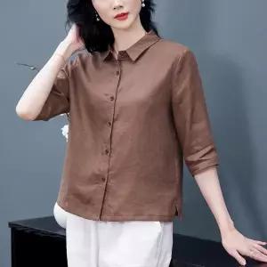 여성 린넨 7부소매 셔츠 봄여름 심플 오피스룩 슬림핏 캐주얼 데일리