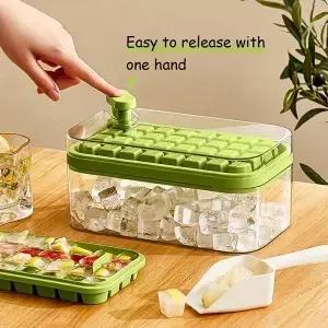 32칸 실리콘 스 큐브 트레이 뚜껑 삽 보관함 원클릭 제빙기 DIY 위스키 칵 도구 여름용