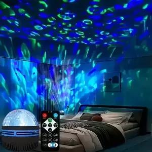 별빛 프로젝터 LED 무드등 리모컨 RGB 물결 효과 7가지 모드 USB 플러그인 램프 침실 파티 바 장식