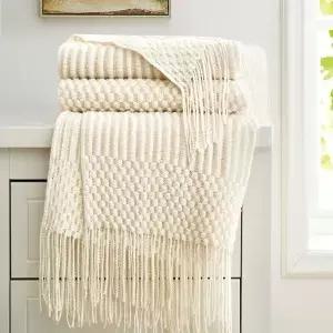흰색 Boho 던지기 담요 질감 큰 니트 Vintage Luxury Throw 침대보 커버 Ma Para Sof