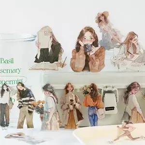 30개/세트 귀여운 해피 라이프 캐릭터 저널링 스티커 PET 소재 DIY 스크랩북 플래너 다이어리 데코 라벨