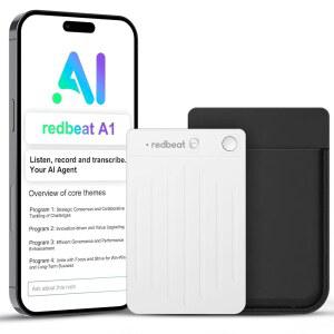 레드비트 노트 프로 AI 음성 녹음기 평생 무료 전사 및 요약 앱 제어 회의 통화 강의용 64GB 테이커 120개 언어 지원 케이스 포함 실버