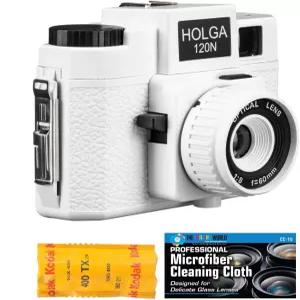 Holga 20N 중형 필름 카메라 흰색 코닥 TX 20 번들 및 마이크로파이버 천 포함