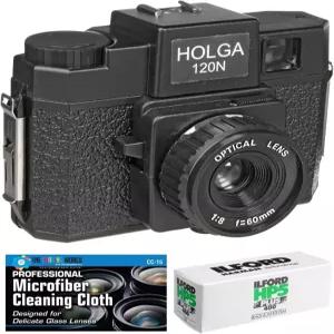 Ilford 5 20 필름 번들과 마이크로파이버 천이 포함된 Holga 20N 중형 포맷 카메라 블랙