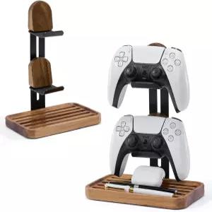 책상용 와이드 게임 컨트롤러 우드 스탠드 PS/Xbox/스위치/닌텐도용 조절 가능한 2단계 홀더 위 듀얼 티어