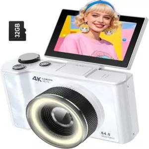 청소년용 WO 디지털 카메라 32G SD 카드 3인치 80 플립 스크린 필 라이트 Y2K CCD 포인트 앤 샷 촬영