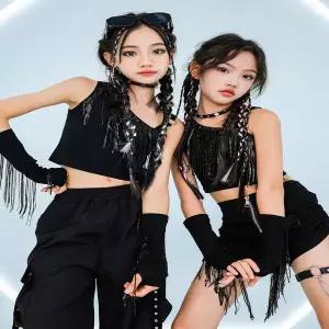 댄스복 방송 아이돌 무대 의상 발표회 용 재즈 댄스 키즈 블랙 상의 바지 치어리더 공연 십대 힙합 스트리