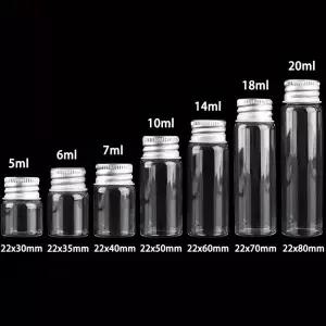 실버 알루미늄 나사 캡이 있는 작은 투명 유리병 귀여운 항아리 바이알 DIY 공예 5ml 00pcs